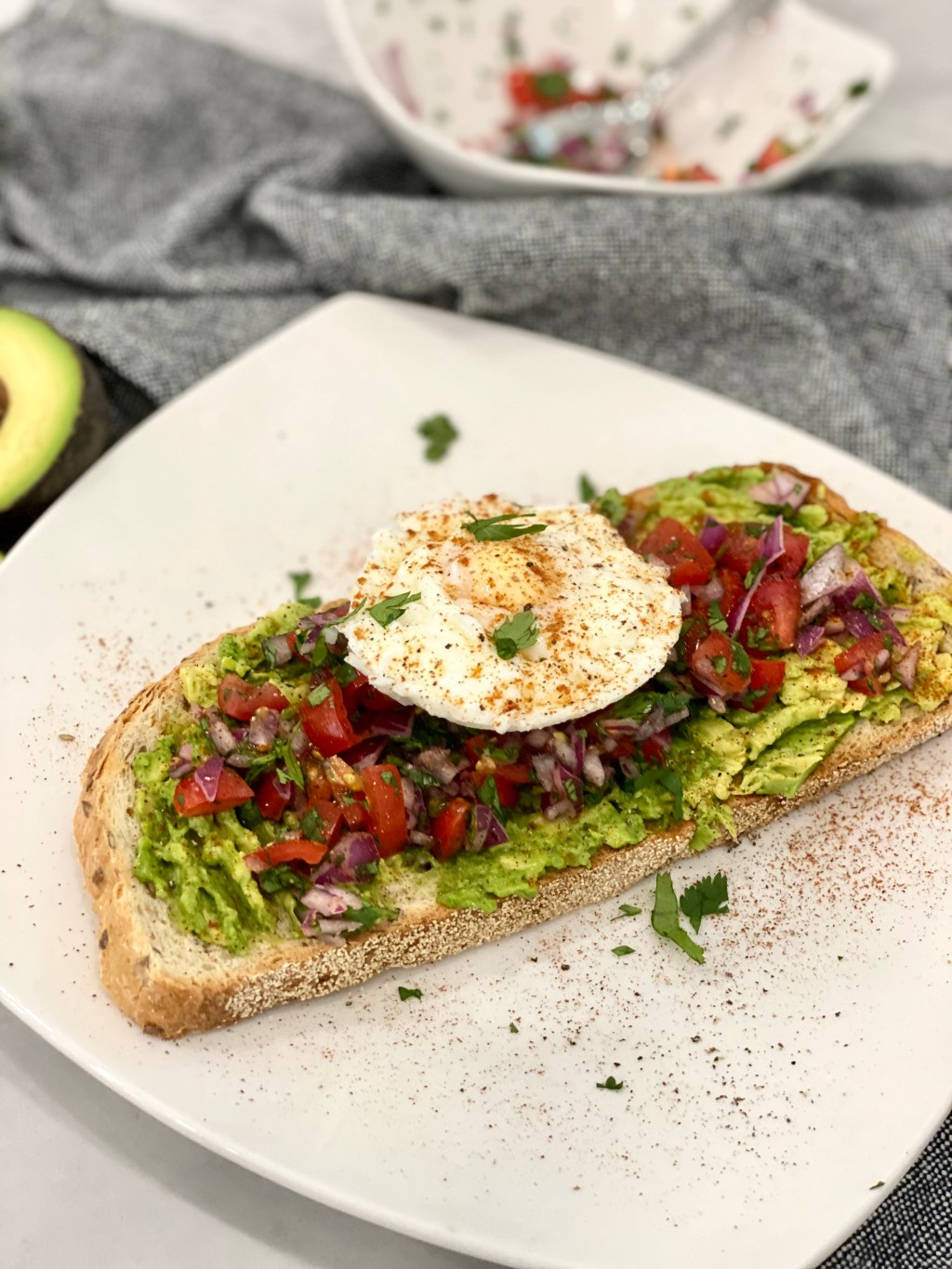 Avocado Toast with Pico and a Poached Egg